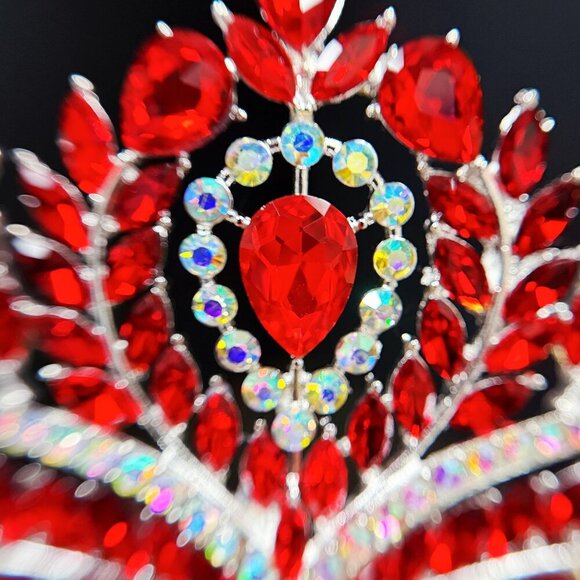 Red Crystal Crown, Quinceanera Crown, Silver Wedding Tiara, Bridal Headpiece main image 7